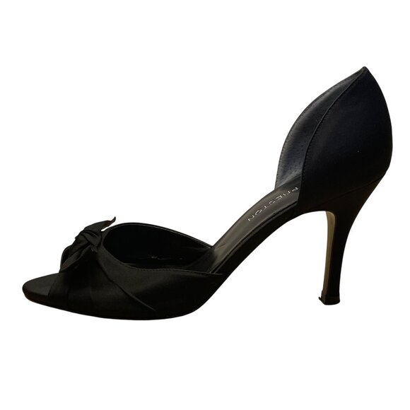 Kate Preston Women’s Black Satin Open-Toe Formal DOrsay Style Bow Heels Size 7M - Picture 4 of 10